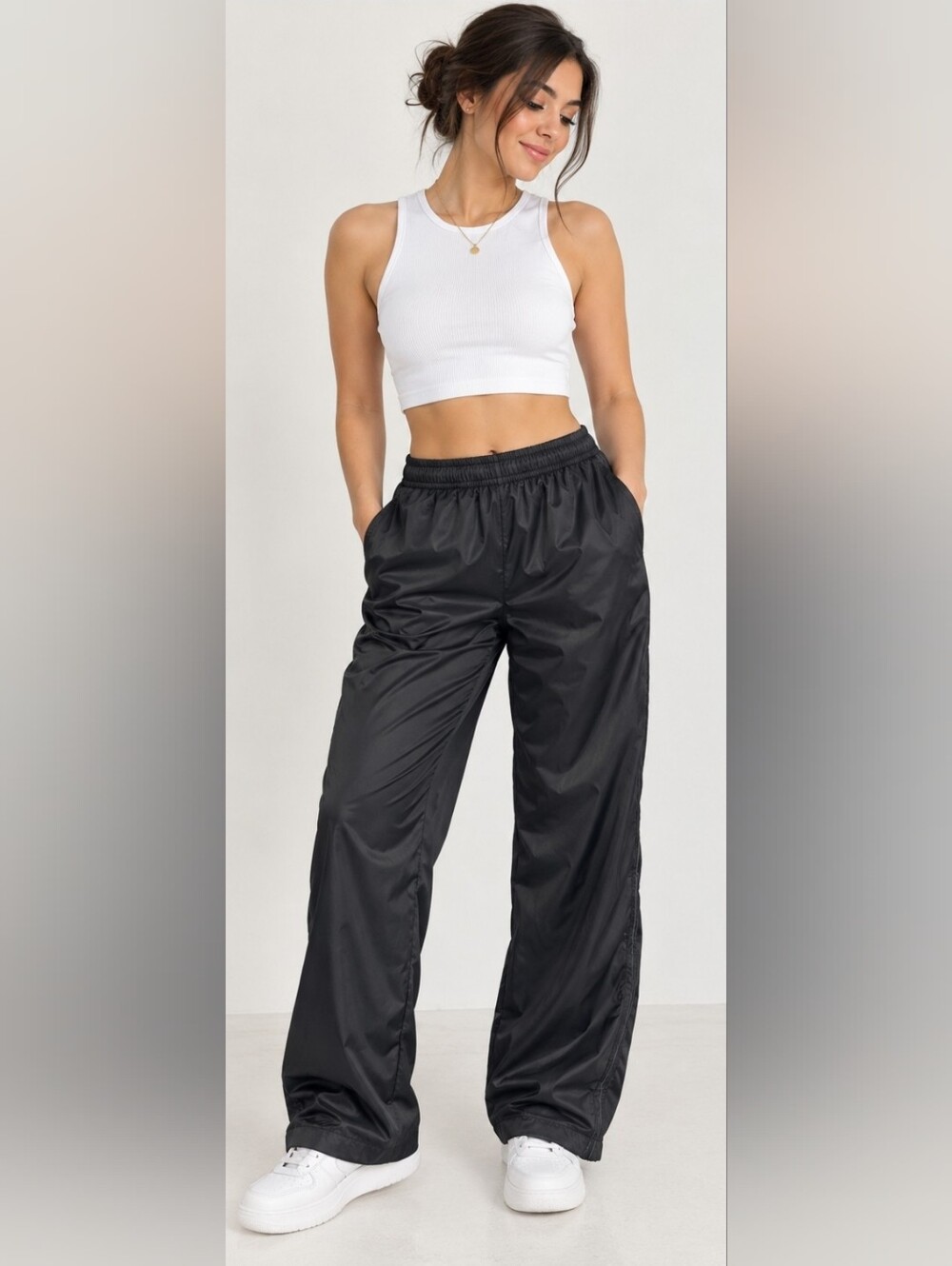 SKIMS Black Wide-Leg Track Pants with Elastic Waist
